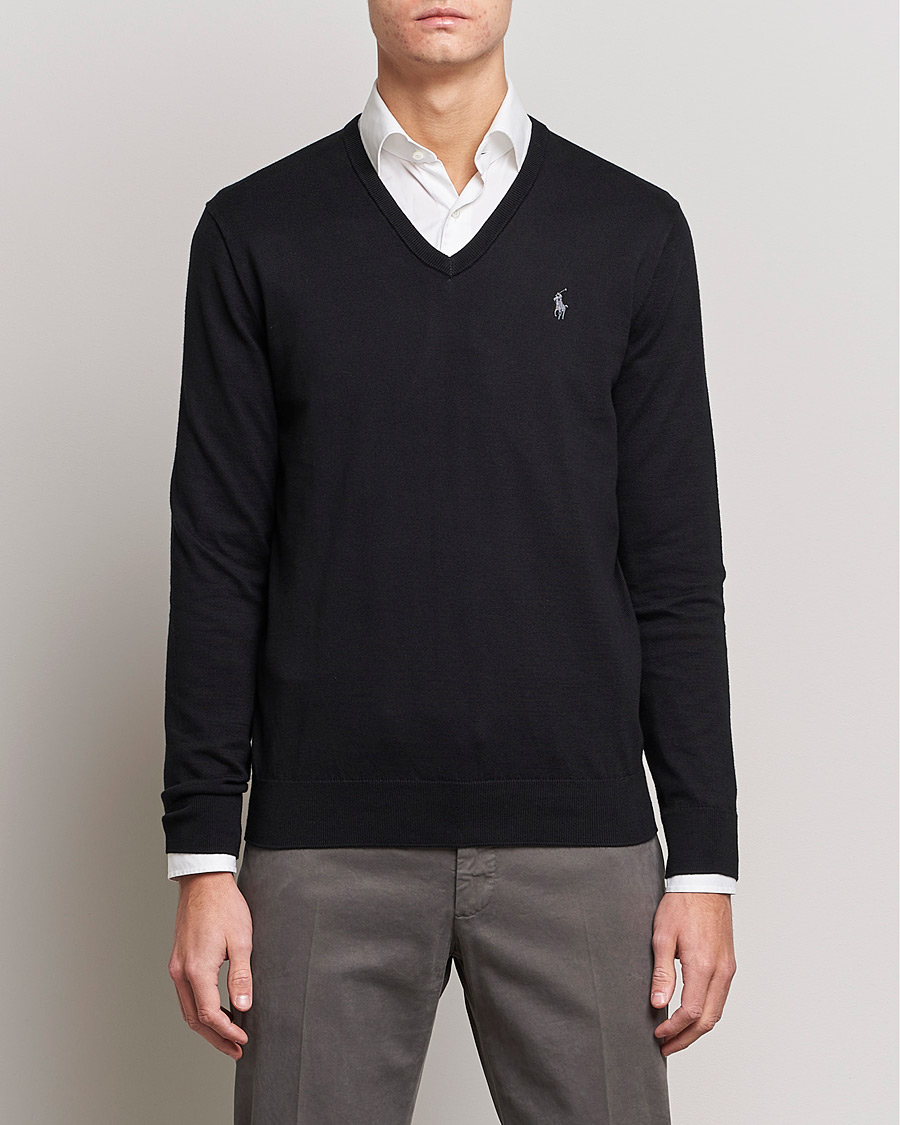 Heren |  | Polo Ralph Lauren | Pima Cotton V-neck Pullover Polo Black