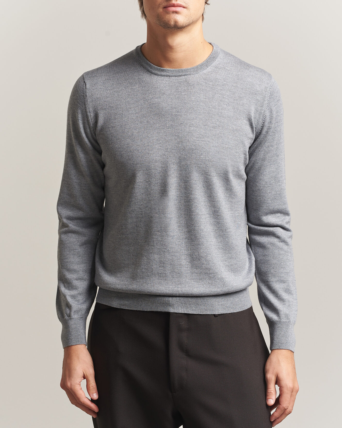 Heren | Truien | Gran Sasso | Merino Fashion Fit Crew Neck Pullover Light Grey