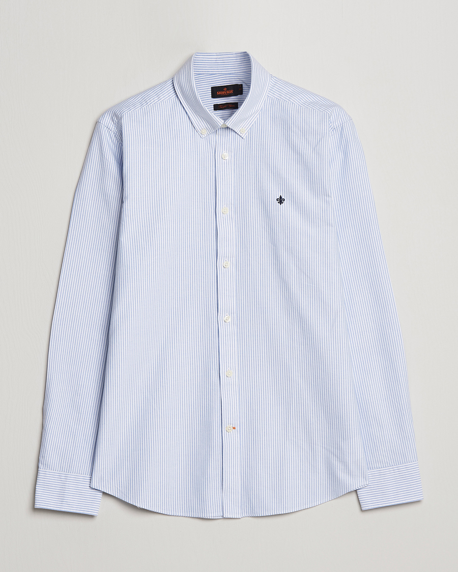 Heren | Morris | Morris | Oxford Striped Button Down Cotton Shirt Light Blue