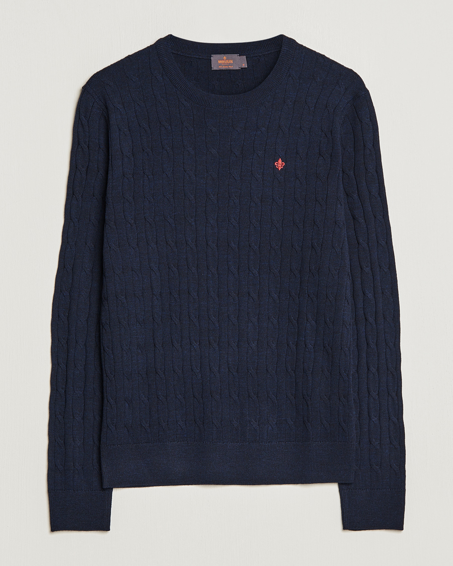 Heren | Truien | Morris | Merino Cable O-Neck Navy