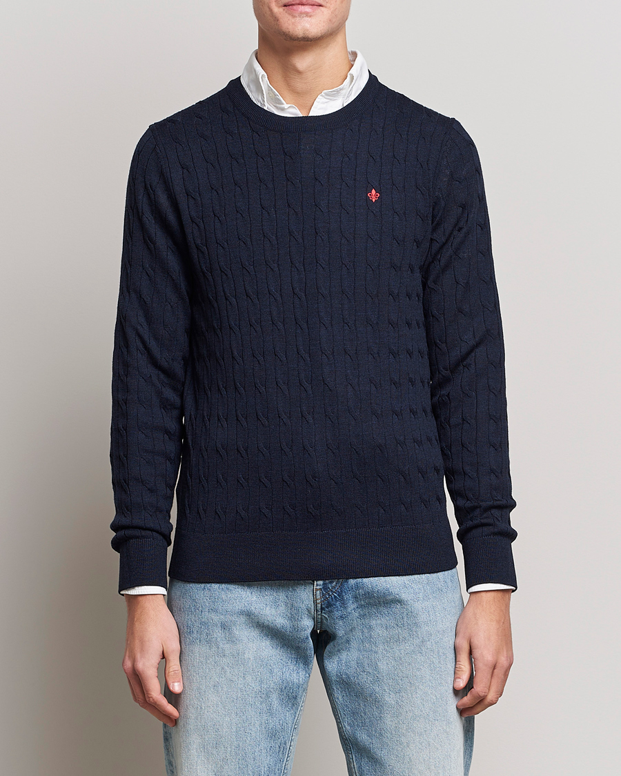 Heren |  | Morris | Merino Cable O-Neck Navy