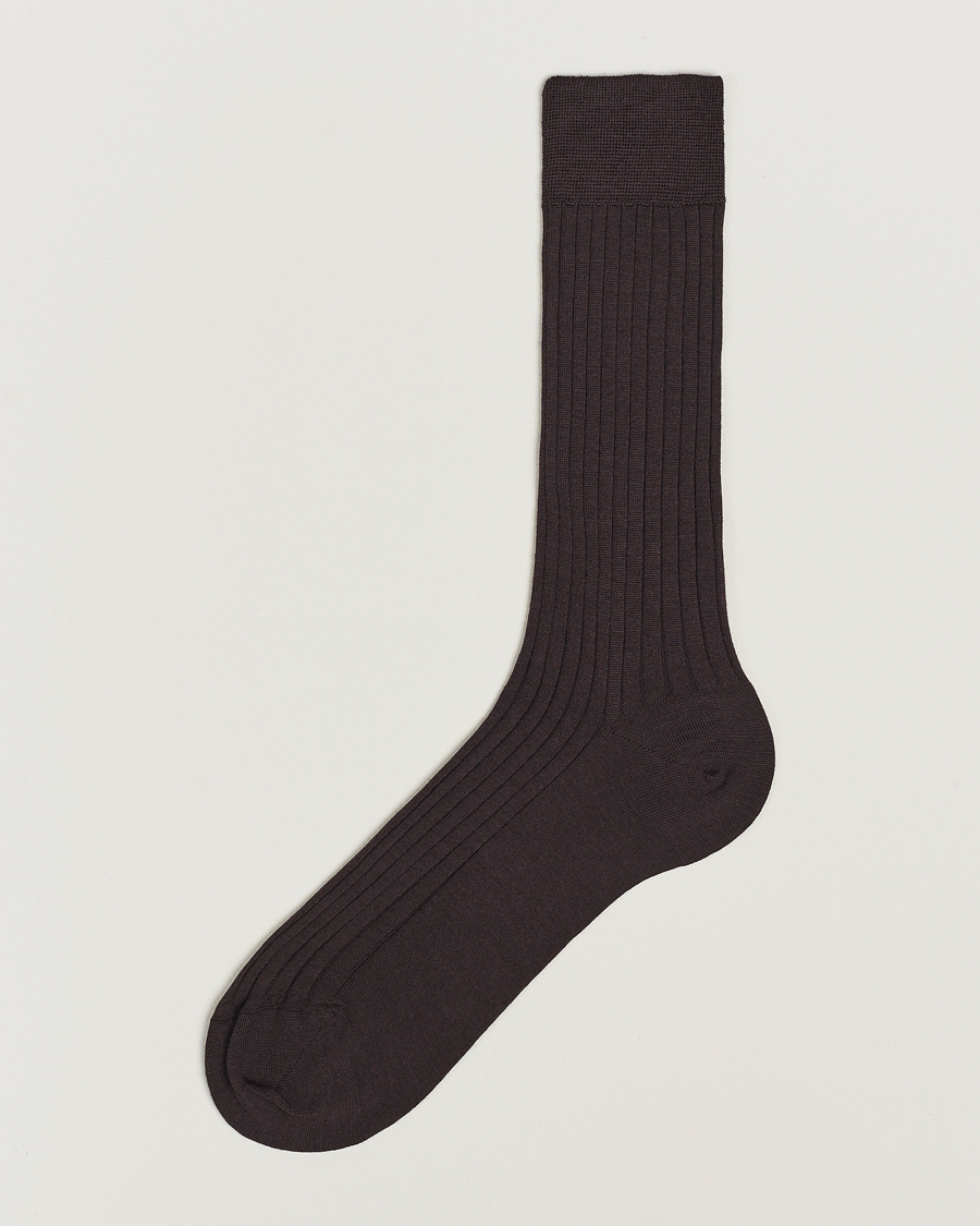 Heren | Ondergoed | Bresciani | Wool/Nylon Ribbed Short Socks Brown