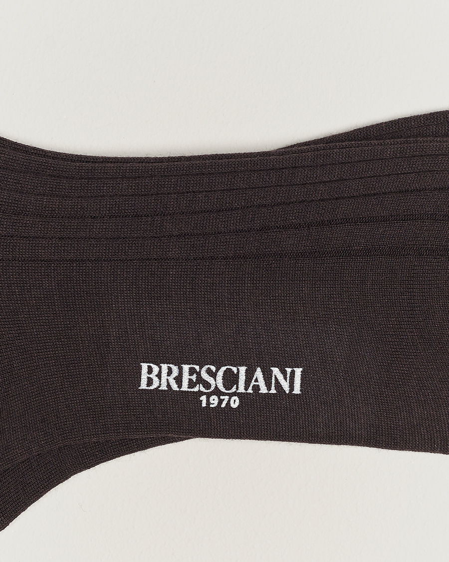Heren | Italian Department | Bresciani | Wool/Nylon Ribbed Short Socks Brown