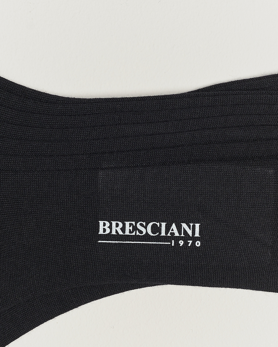 Heren | Italian Department | Bresciani | Wool/Nylon Ribbed Short Socks Black