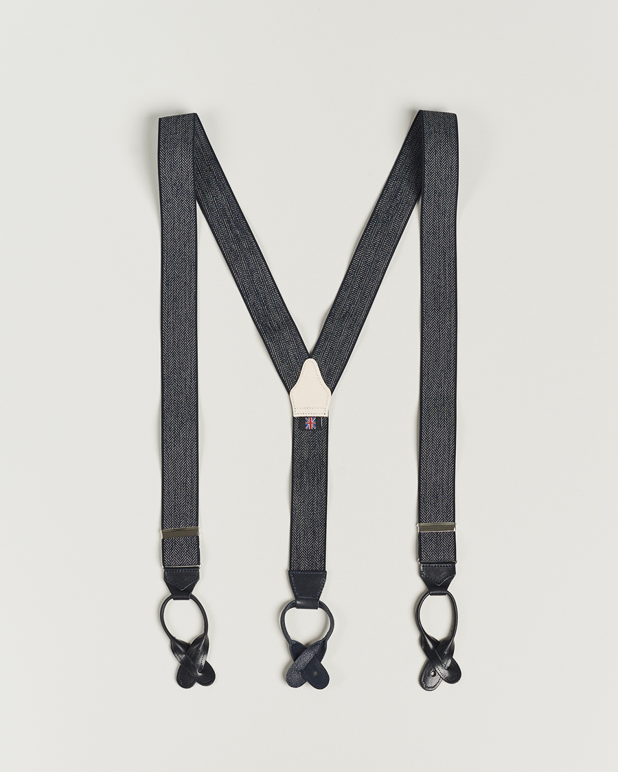 Heren | Albert Thurston Elastic Herringbone Braces 35mm Blue | Albert Thurston | Elastic Herringbone Braces 35mm Blue