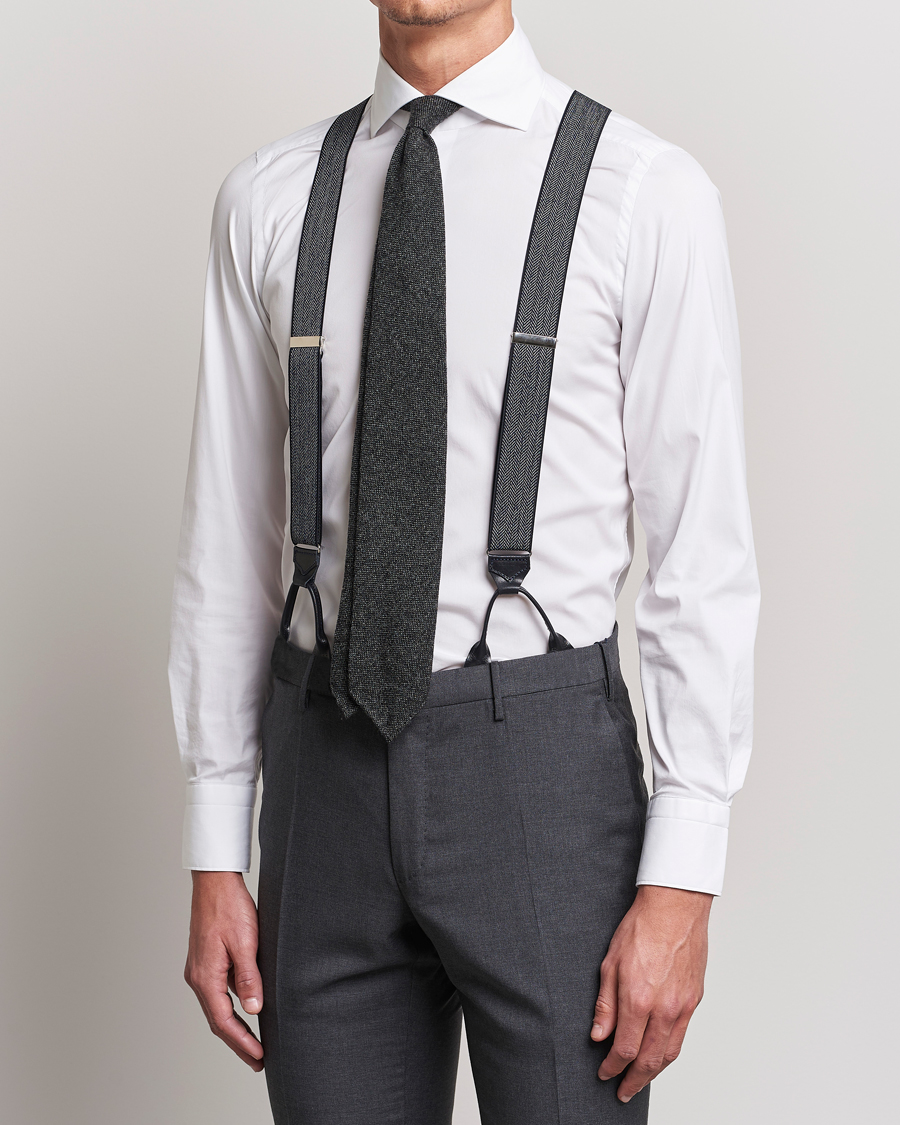 Heren | Albert Thurston Elastic Herringbone Braces 35mm Blue | Albert Thurston | Elastic Herringbone Braces 35mm Blue