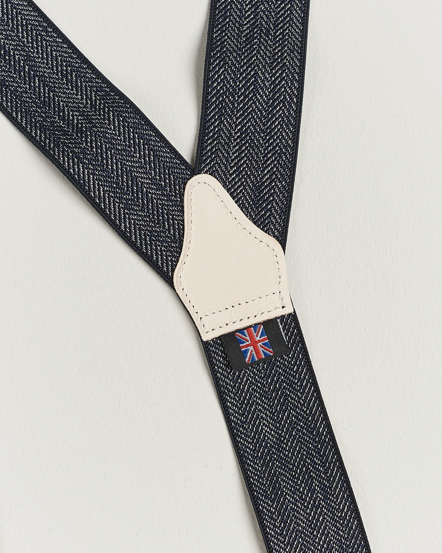 Heren | Albert Thurston Elastic Herringbone Braces 35mm Blue | Albert Thurston | Elastic Herringbone Braces 35mm Blue