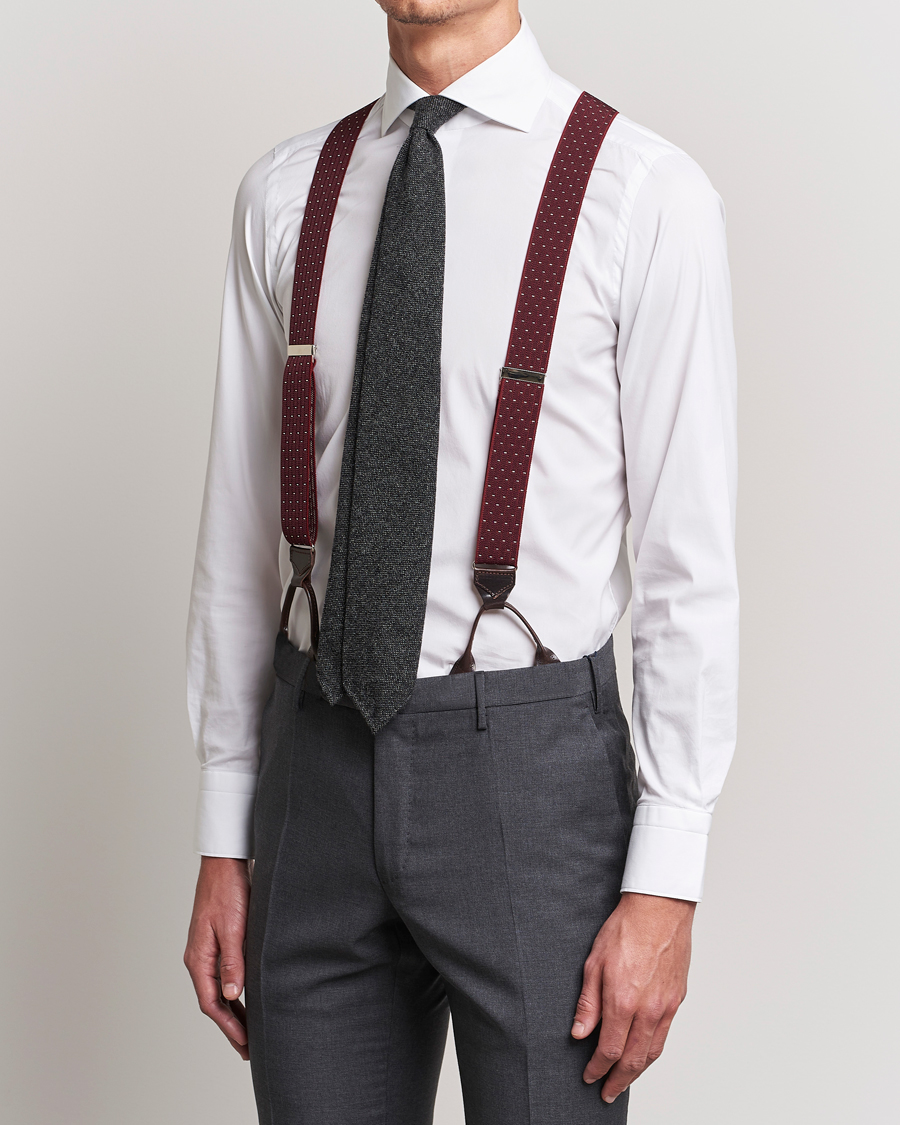 Heren | Albert Thurston Elastic Dot Braces 35mm Wine | Albert Thurston | Elastic Dot Braces 35mm Wine