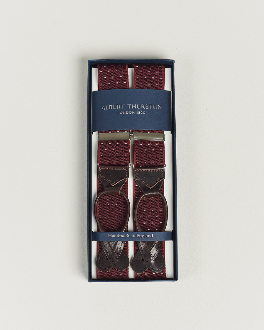 Heren | Albert Thurston Elastic Dot Braces 35mm Wine | Albert Thurston | Elastic Dot Braces 35mm Wine