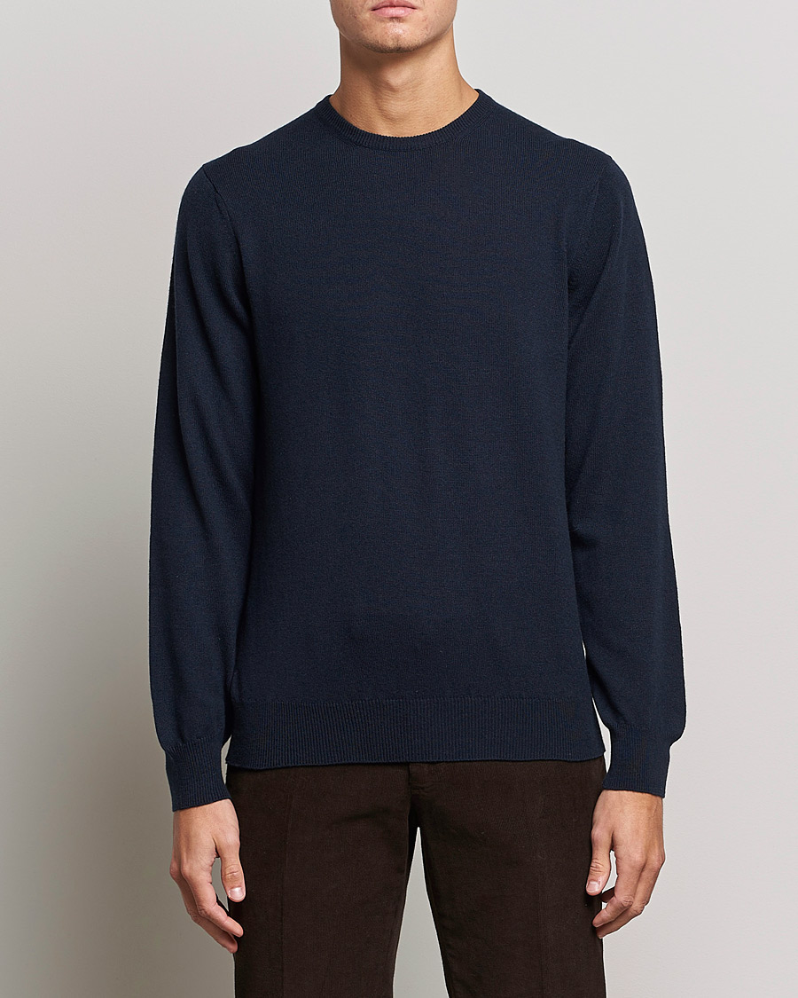 Heren | Italian Department | Piacenza Cashmere | Cashmere Crew Neck Sweater Navy