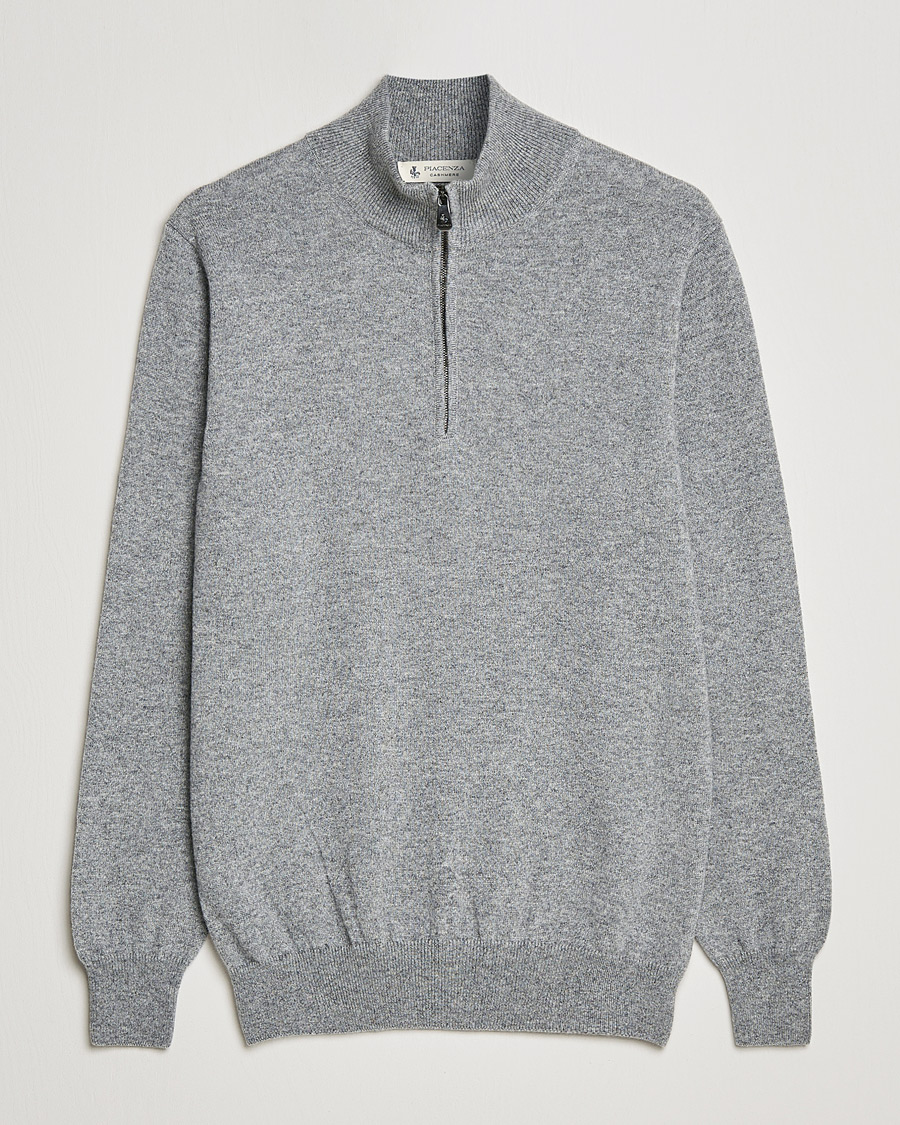 Heren | Truien | Piacenza Cashmere | Cashmere Half Zip Sweater Light Grey