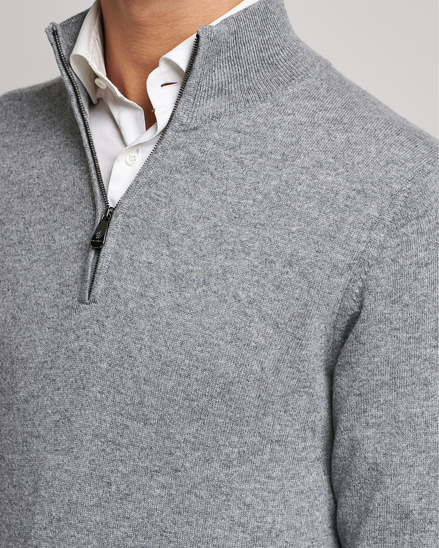 Heren | Truien | Piacenza Cashmere | Cashmere Half Zip Sweater Light Grey