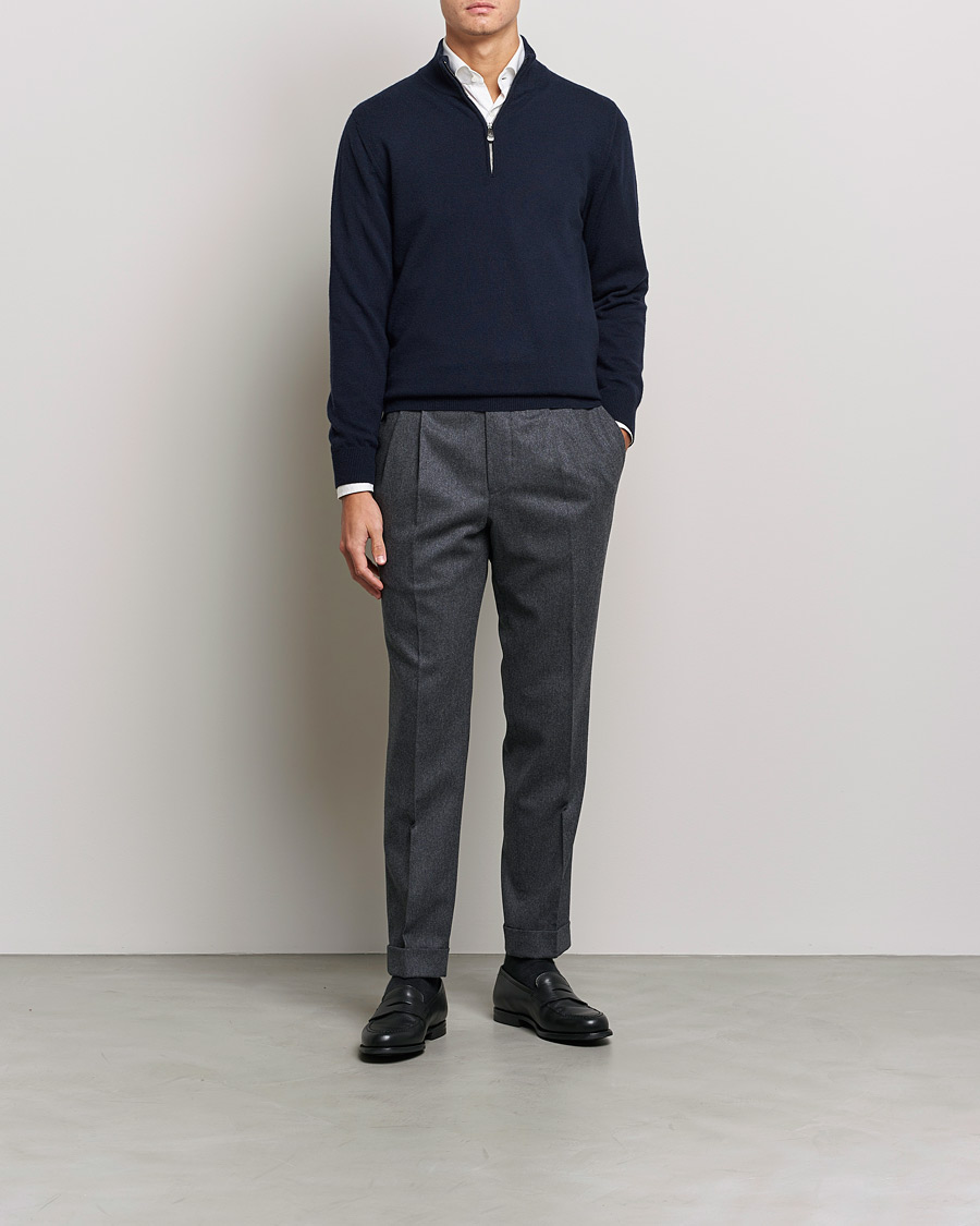 Heren | Truien | Piacenza Cashmere | Cashmere Half Zip Sweater Navy