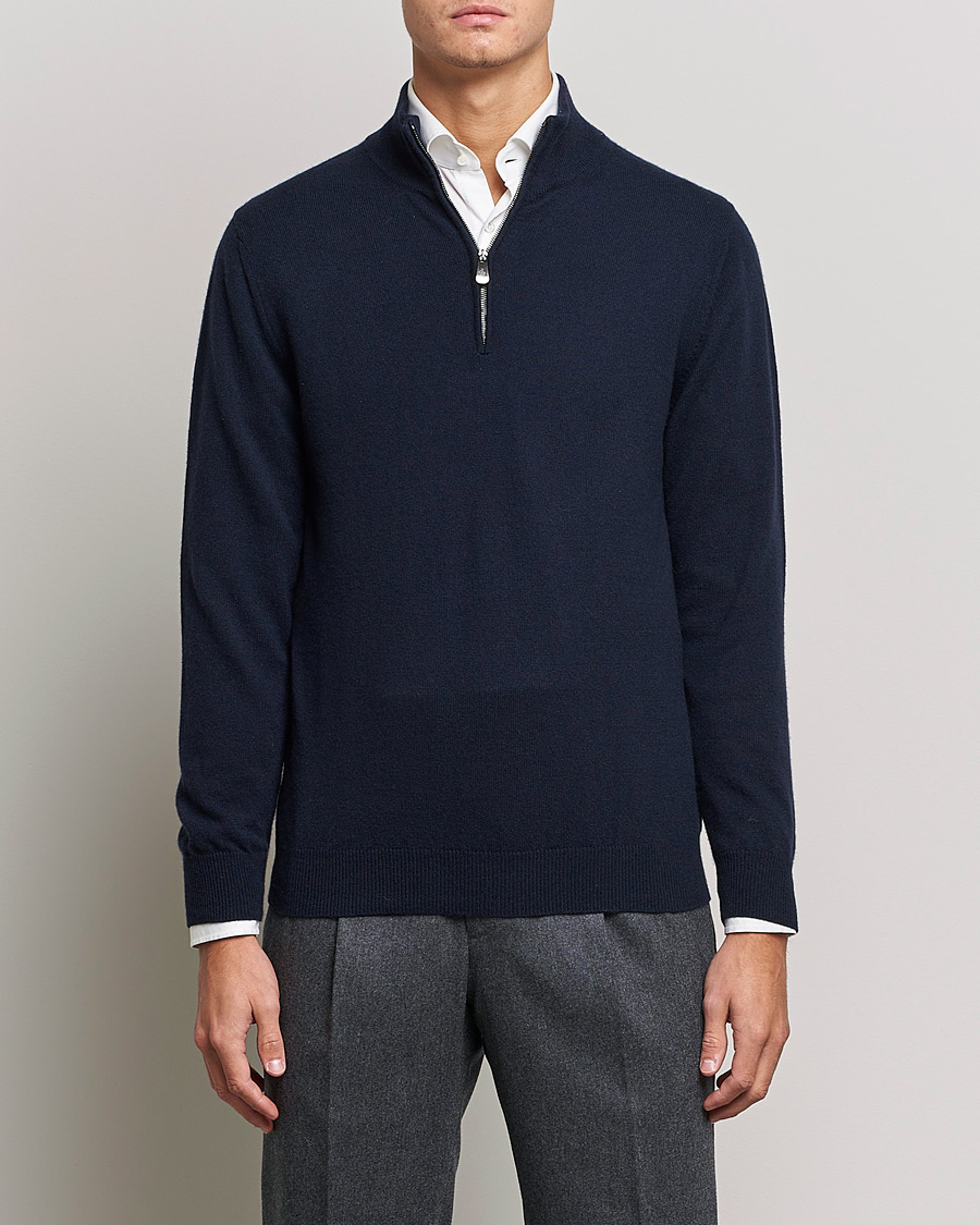 Heren | Half-zip | Piacenza Cashmere | Cashmere Half Zip Sweater Navy