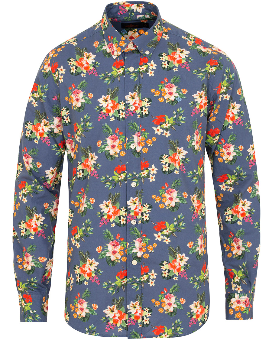 Heren | Overhemden | Morris | Dan Button Down Flower Shirt Blue