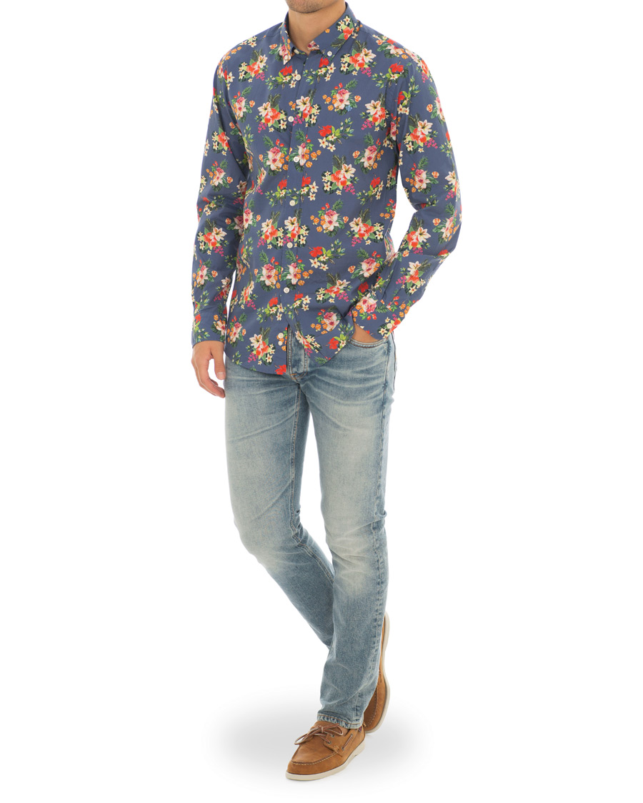 Heren | Overhemden | Morris | Dan Button Down Flower Shirt Blue