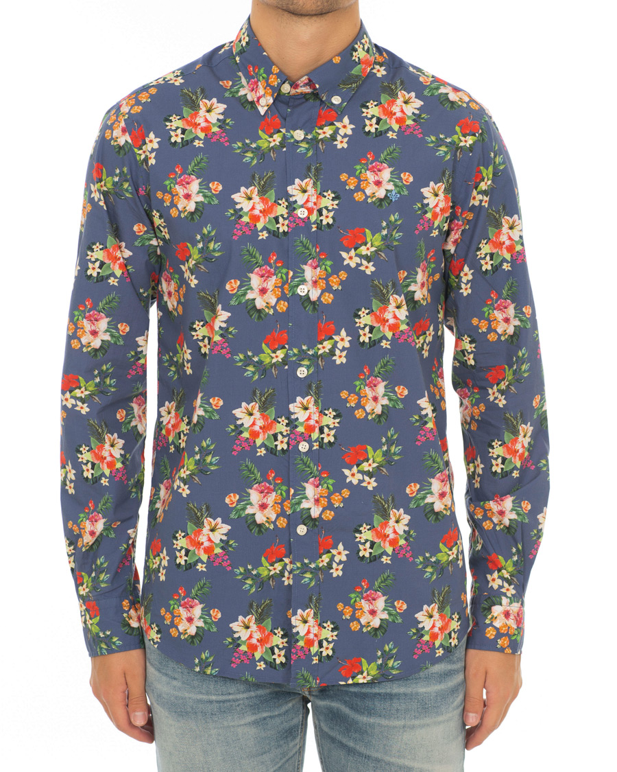 Heren | Overhemden | Morris | Dan Button Down Flower Shirt Blue