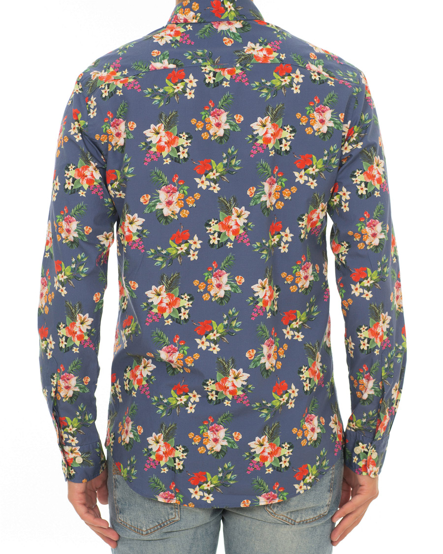 Heren | Overhemden | Morris | Dan Button Down Flower Shirt Blue