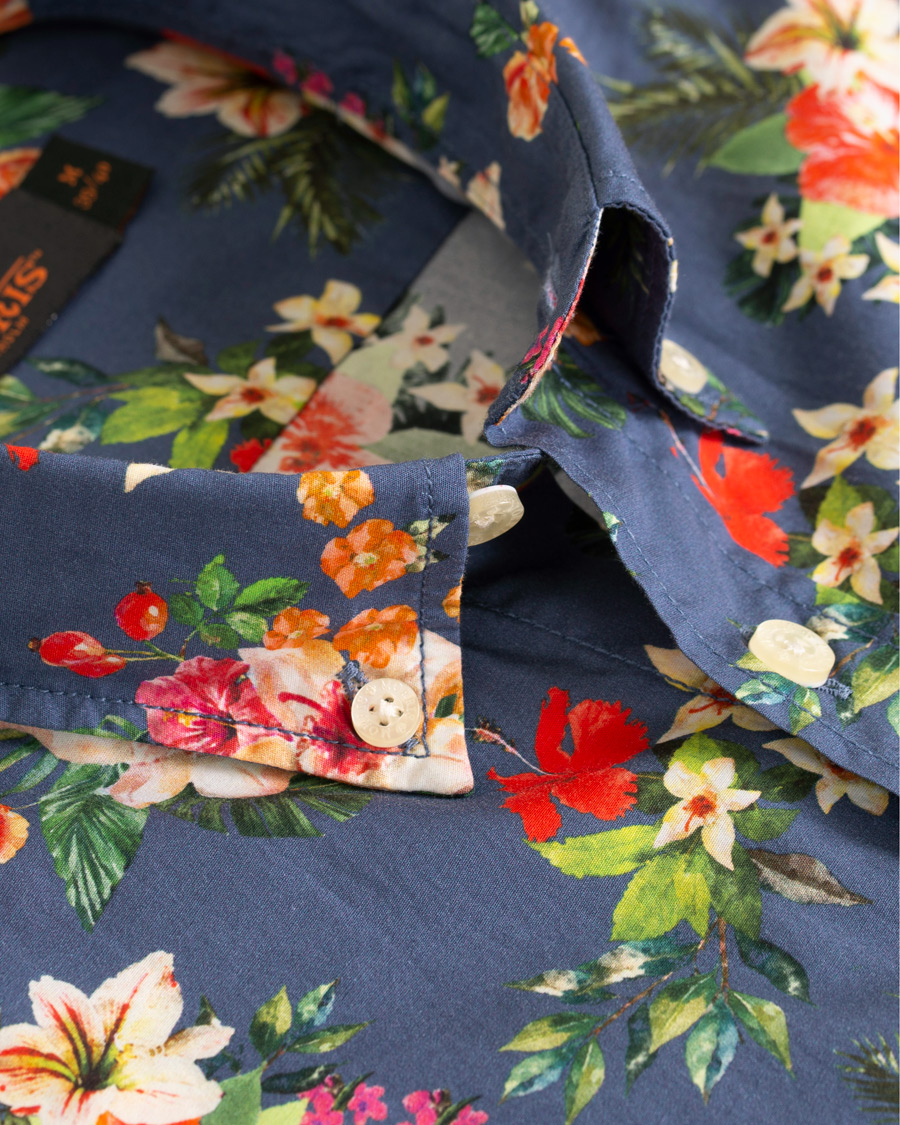 Heren | Overhemden | Morris | Dan Button Down Flower Shirt Blue