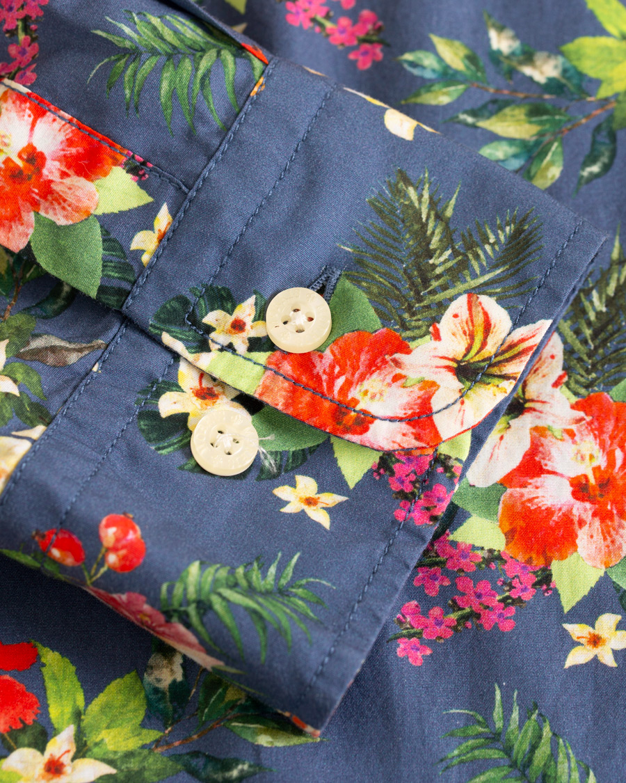 Heren | Overhemden | Morris | Dan Button Down Flower Shirt Blue