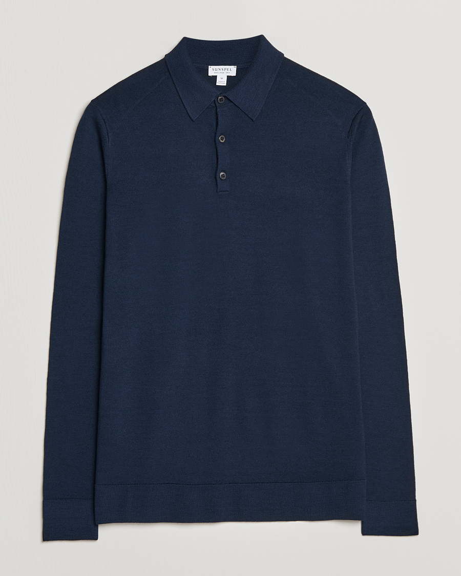 Heren | Truien | Sunspel | Long Sleeve Polo Navy