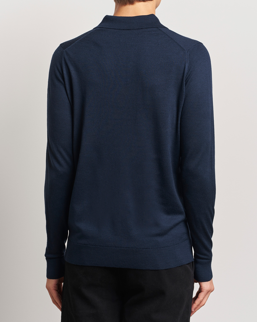 Heren | Truien | Sunspel | Long Sleeve Polo Navy