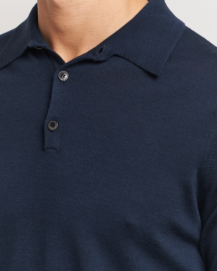 Heren | Truien | Sunspel | Long Sleeve Polo Navy