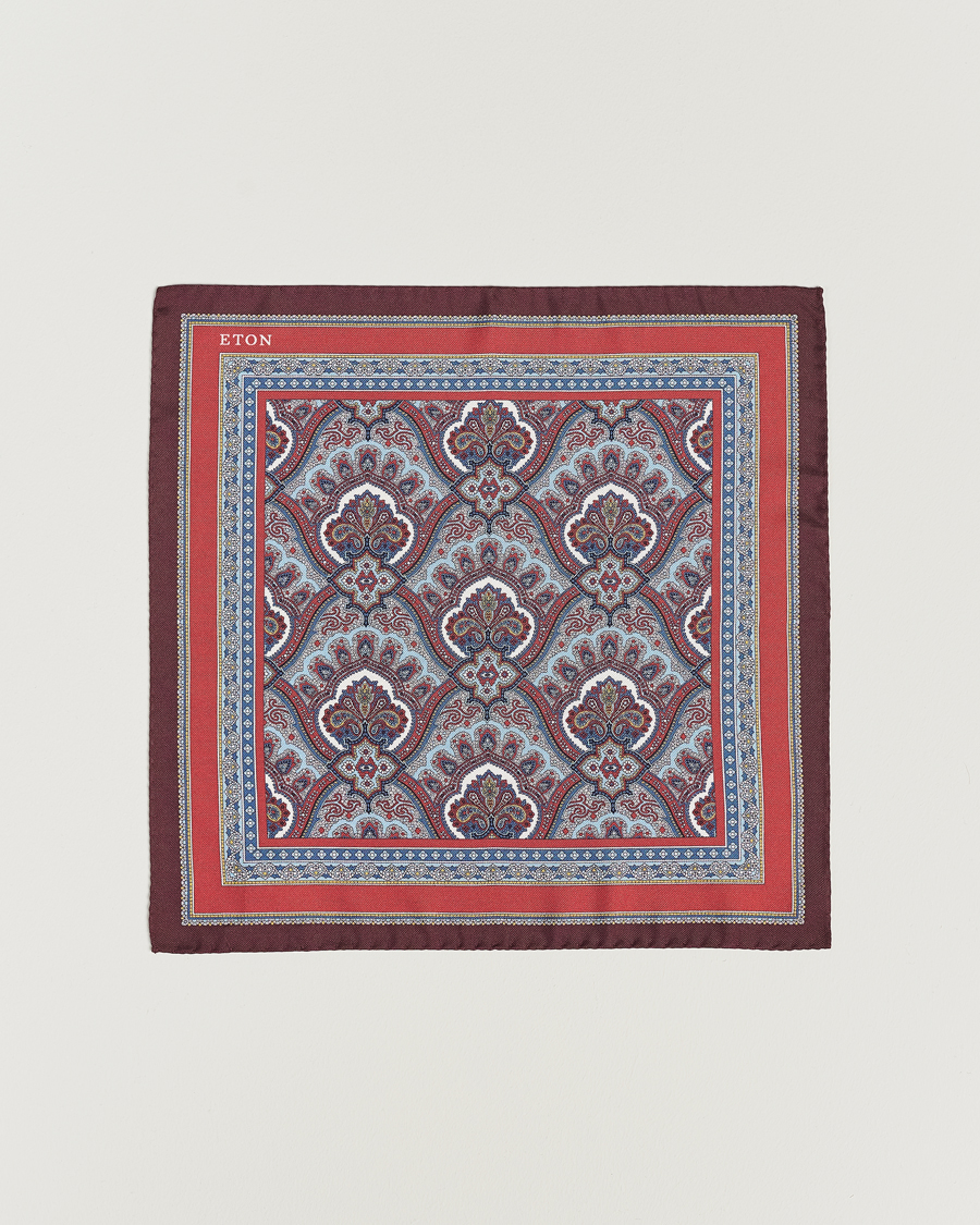 Heren | Pochets | Eton | Silk Paisley Print Pocket Square Red