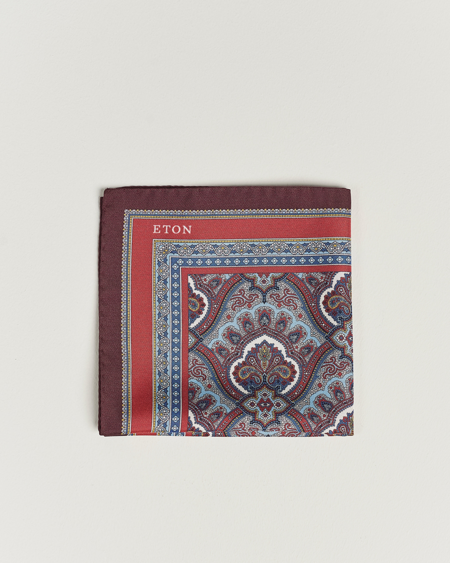 Heren | Pochets | Eton | Silk Paisley Print Pocket Square Red