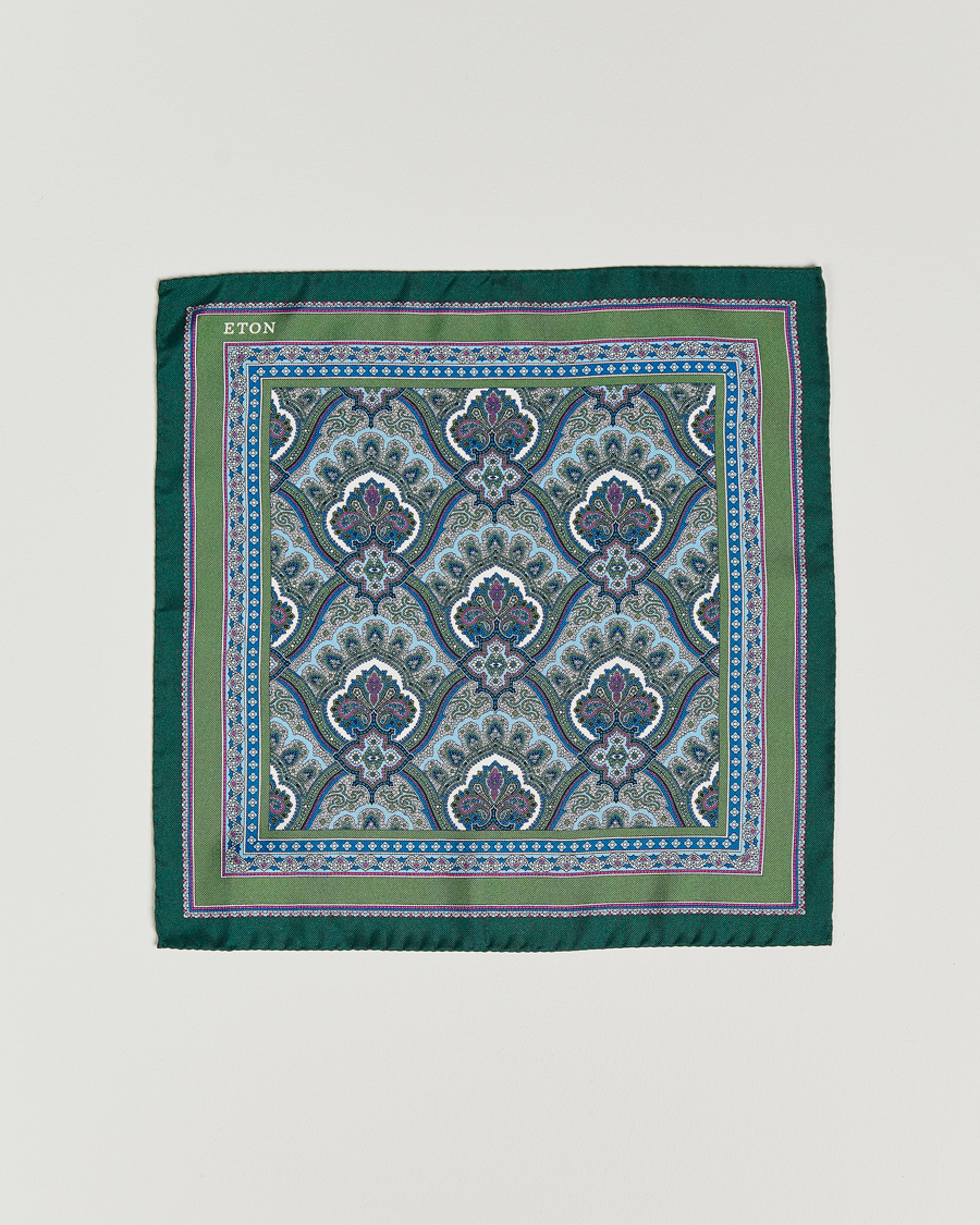 Heren | Pochets | Eton | Silk Paisley Print Pocket Square Green