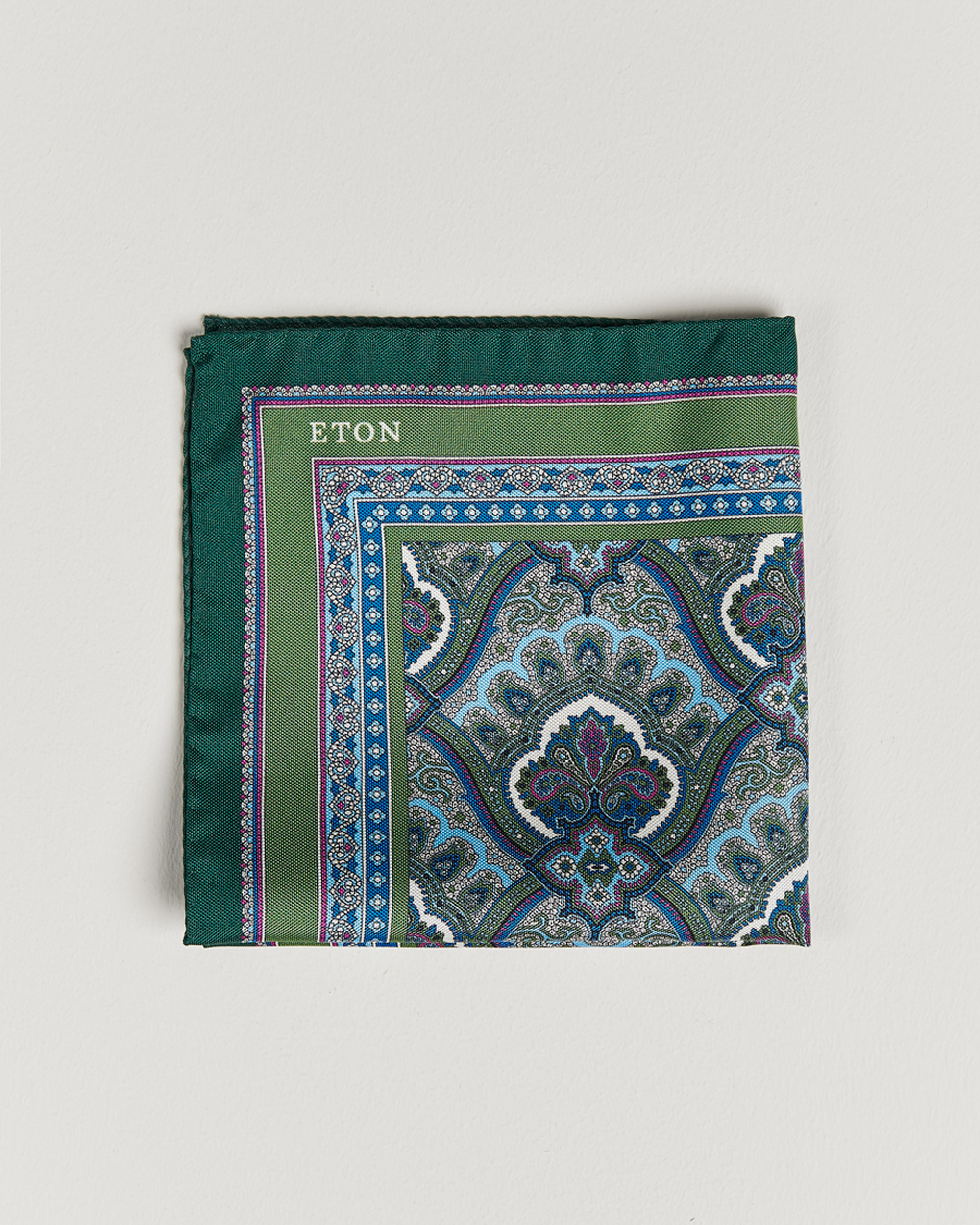 Heren | Pochets | Eton | Silk Paisley Print Pocket Square Green