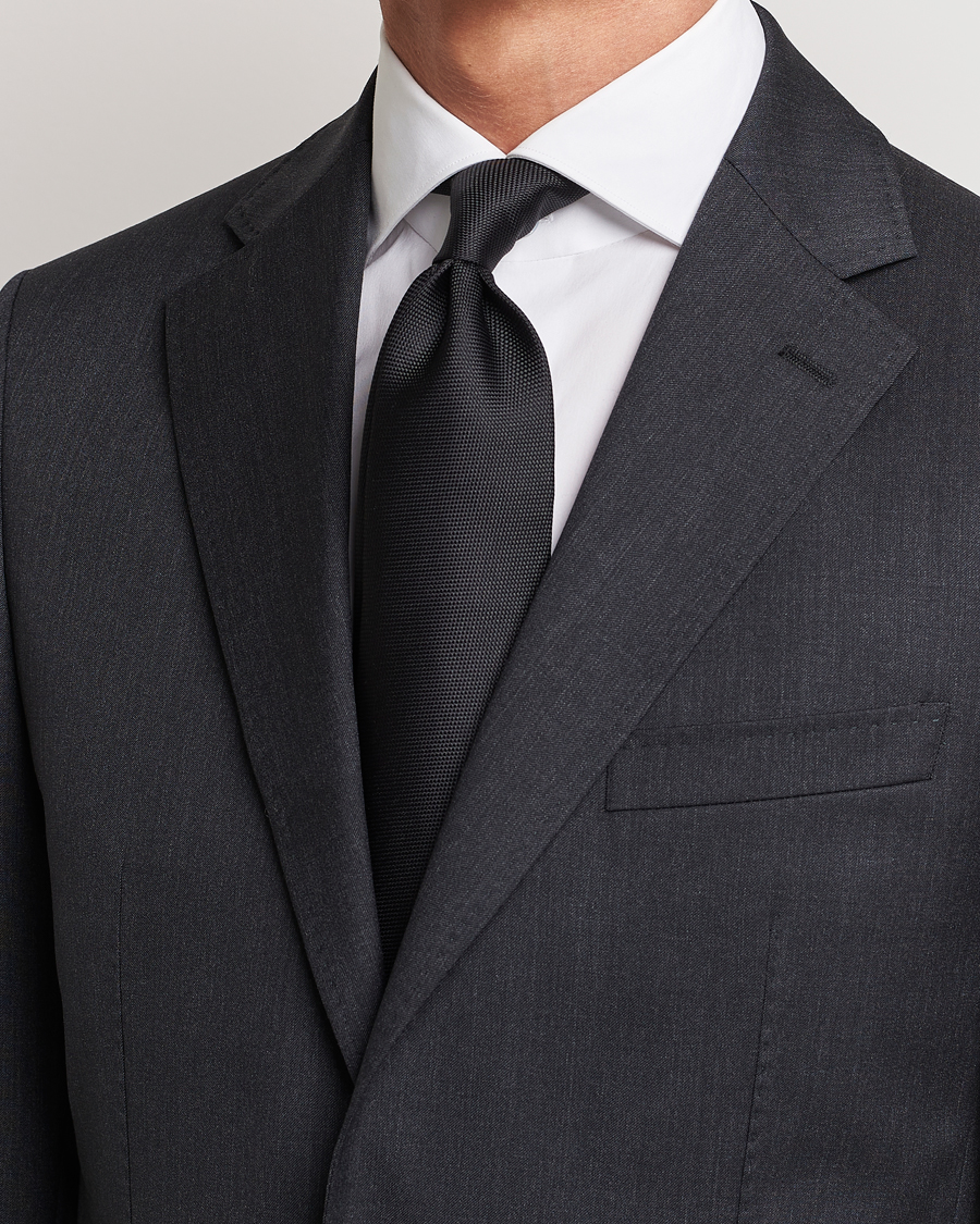Heren | Eton Silk Basket Weave Tie Faded Black | Eton | Silk Basket Weave Tie Faded Black