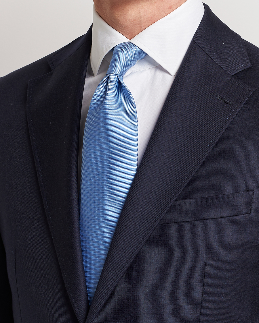 Heren | Business & Beyond | Eton | Silk Basket Weave Tie Light Blue