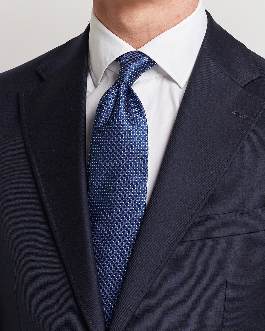 Heren | Business & Beyond | Eton | Silk Geometric Weave Tie Navy