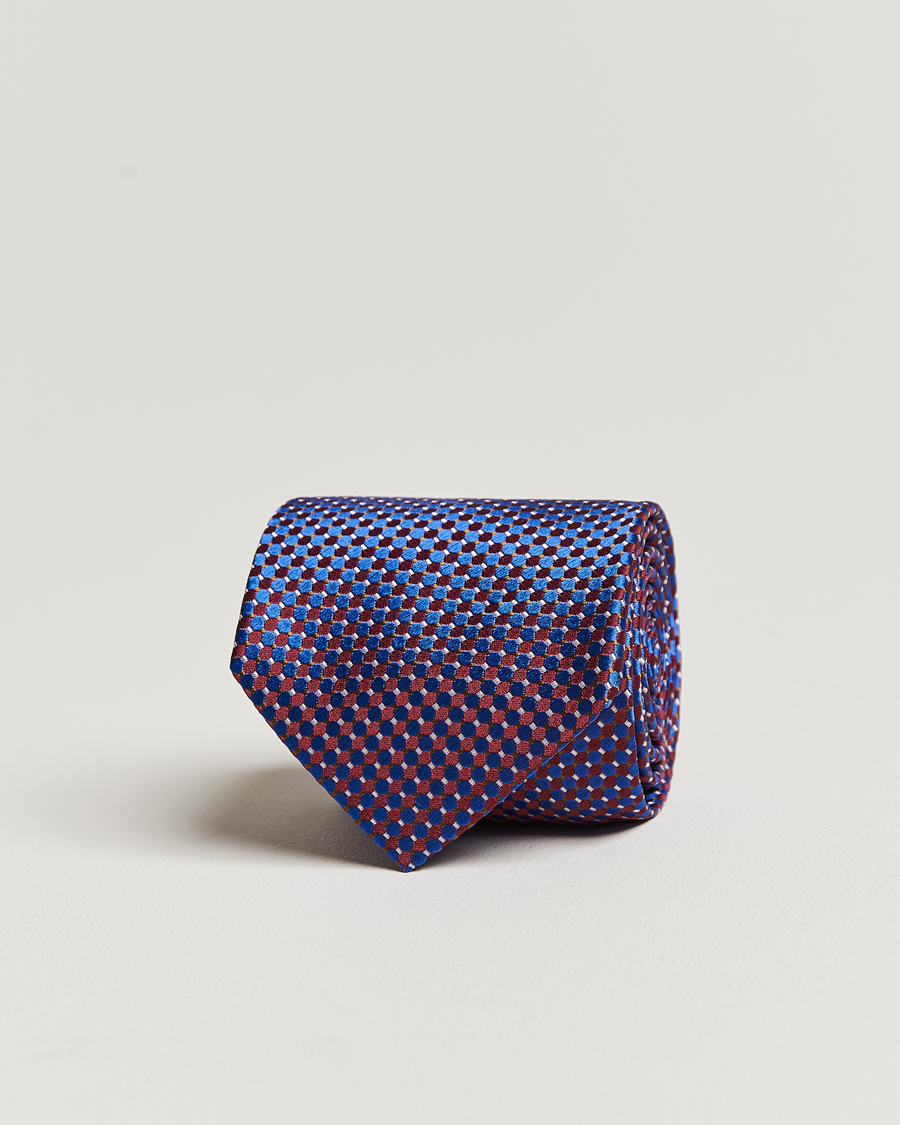 Heren | Eton Silk Geometric Weave Tie Blue/Red | Eton | Silk Geometric Weave Tie Blue/Red