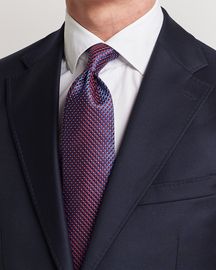 Heren |  | Eton | Silk Geometric Weave Tie Blue/Red
