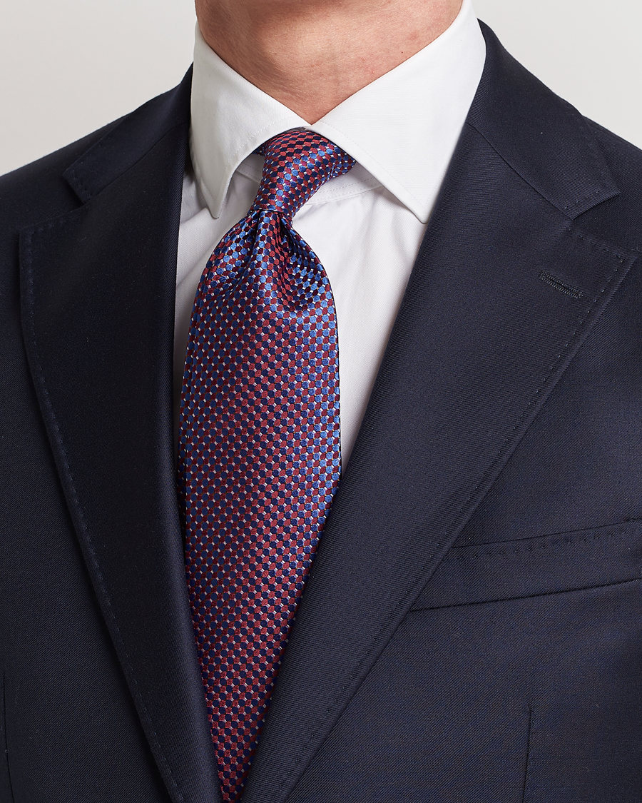 Heren | Eton Silk Geometric Weave Tie Blue/Red | Eton | Silk Geometric Weave Tie Blue/Red