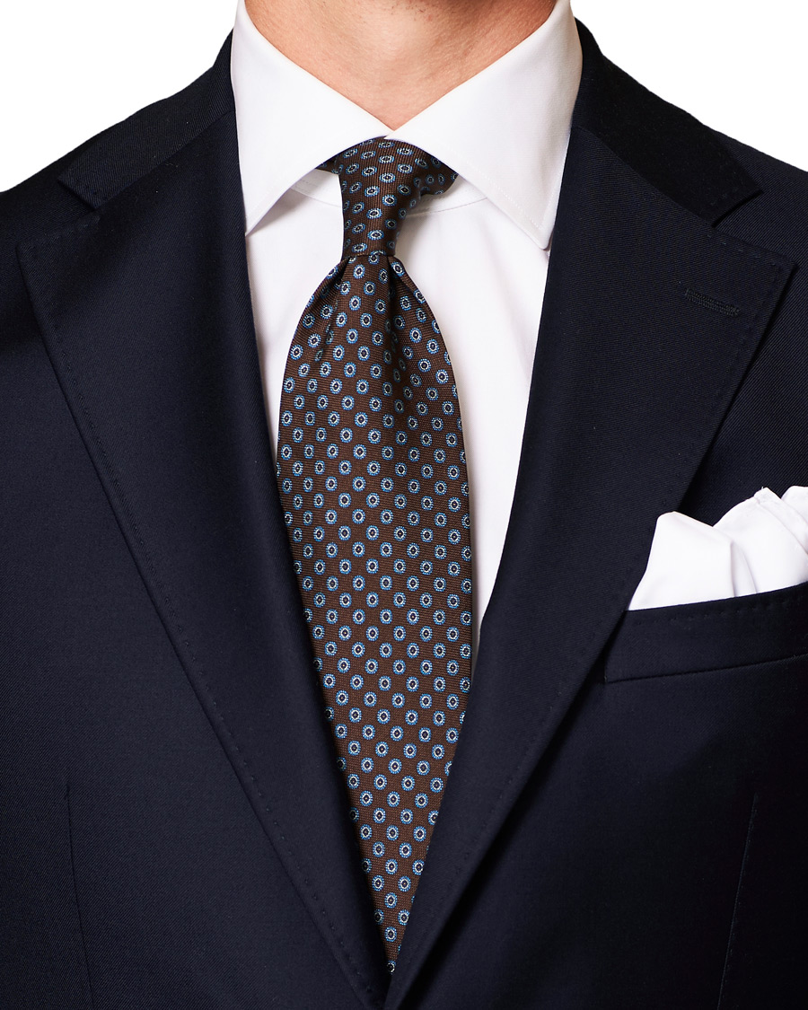 Heren | Eton Silk Geometric Print Tie Brown | Eton | Silk Geometric Print Tie Brown