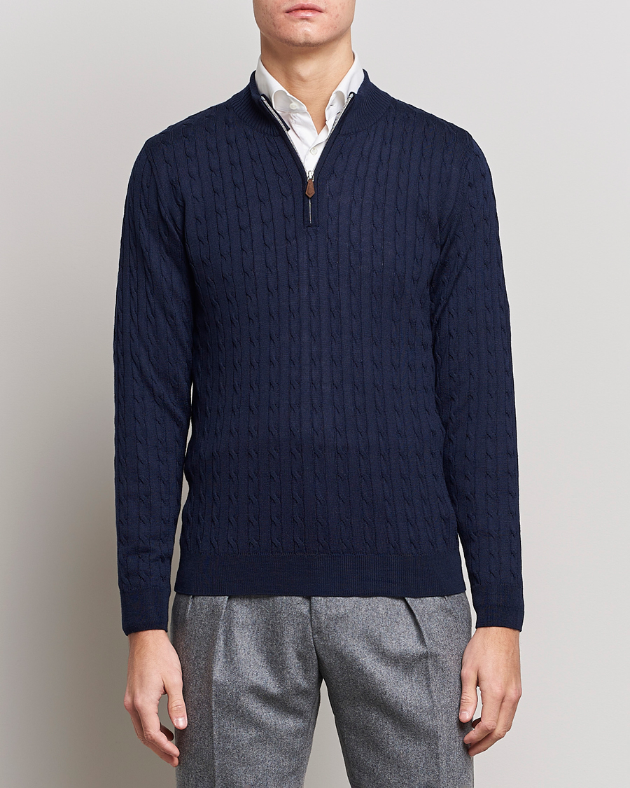 Heren |  | Stenströms | Merino Cable Half Zip Navy