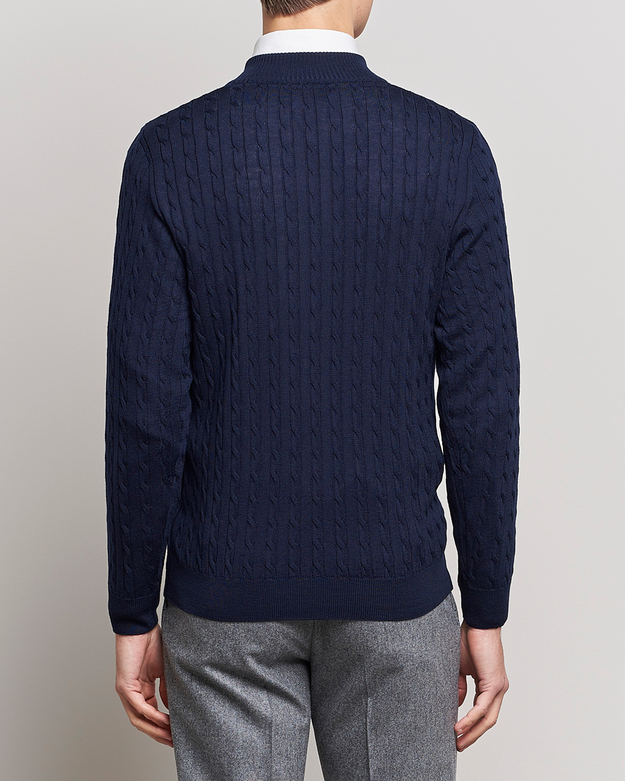 Heren | Truien | Stenströms | Merino Cable Half Zip Navy