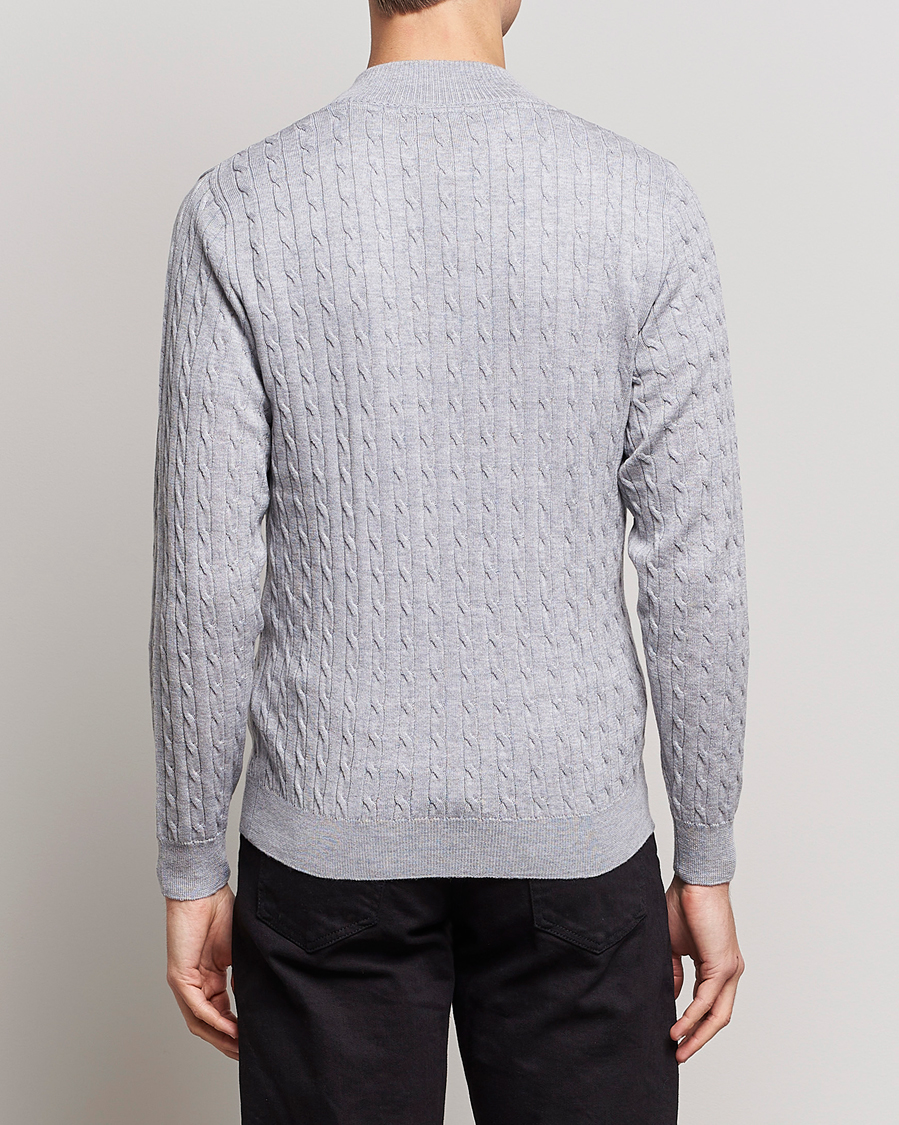 Heren | Truien | Stenströms | Merino Wool Cable Half Zip Light Grey