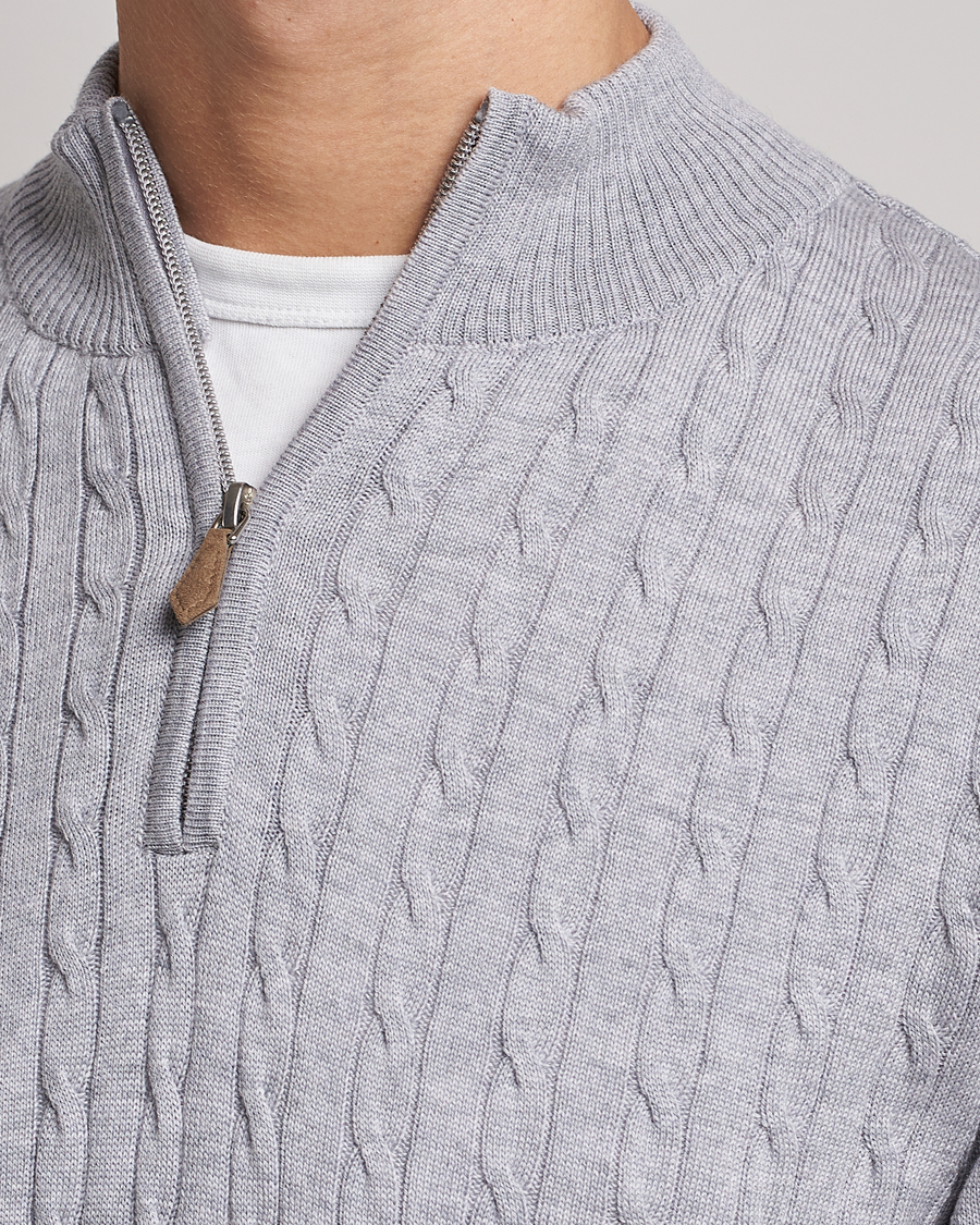 Heren | Truien | Stenströms | Merino Wool Cable Half Zip Light Grey