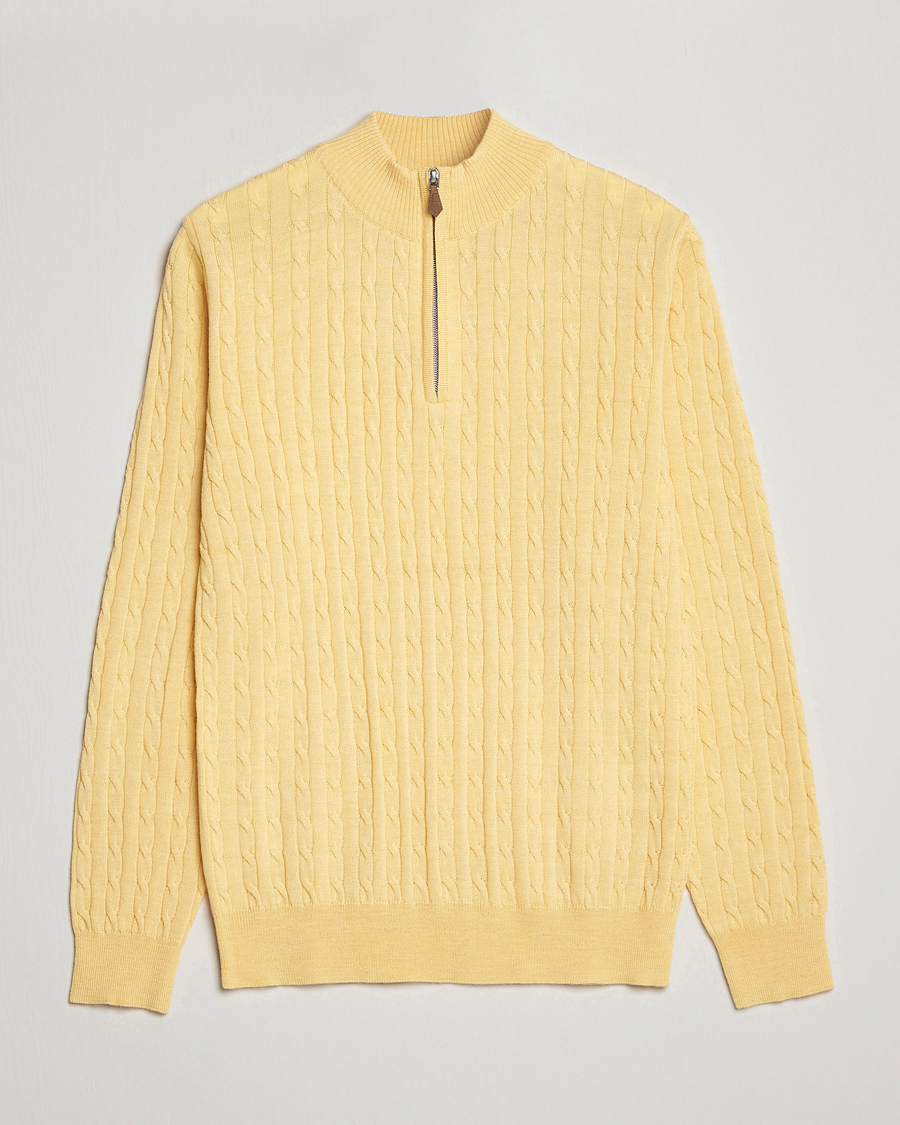 Heren | Truien | Stenströms | Merino Cable Half Zip Yellow