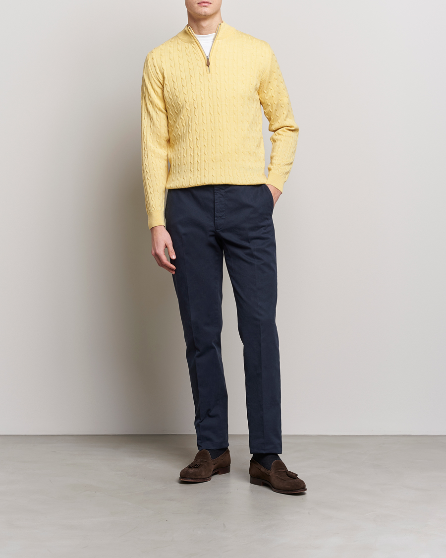 Heren | Truien | Stenströms | Merino Cable Half Zip Yellow