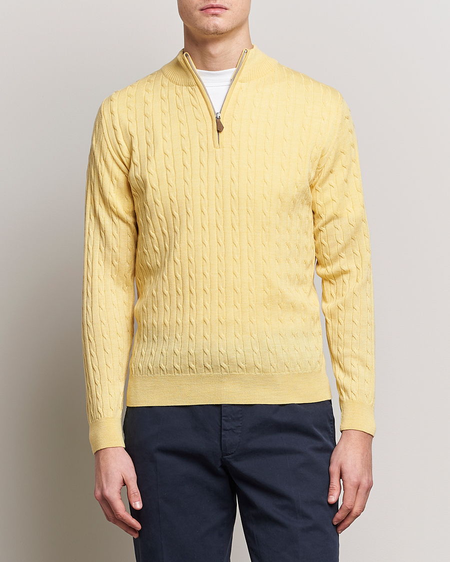 Heren | Truien | Stenströms | Merino Cable Half Zip Yellow