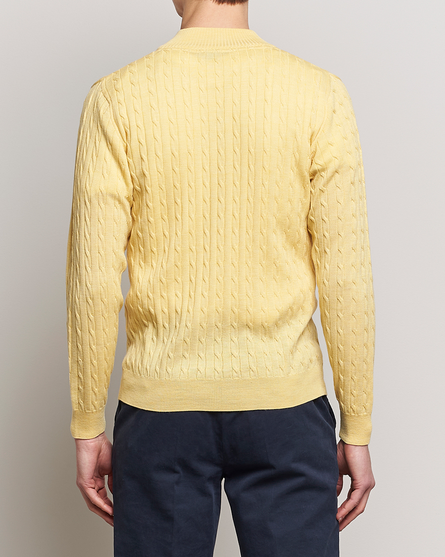 Heren | Truien | Stenströms | Merino Cable Half Zip Yellow