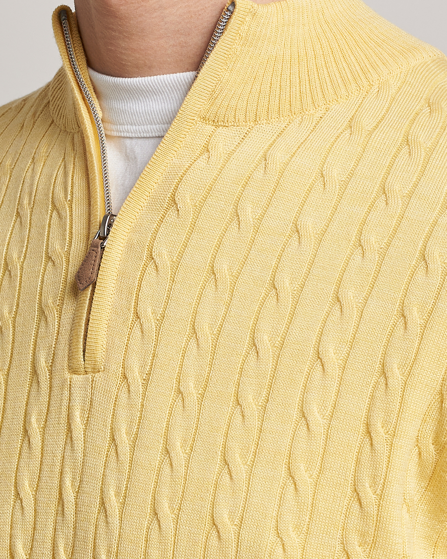 Heren | Truien | Stenströms | Merino Cable Half Zip Yellow