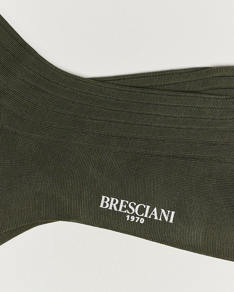 Heren | Italian Department | Bresciani | Cotton Ribbed Short Socks Olive Green