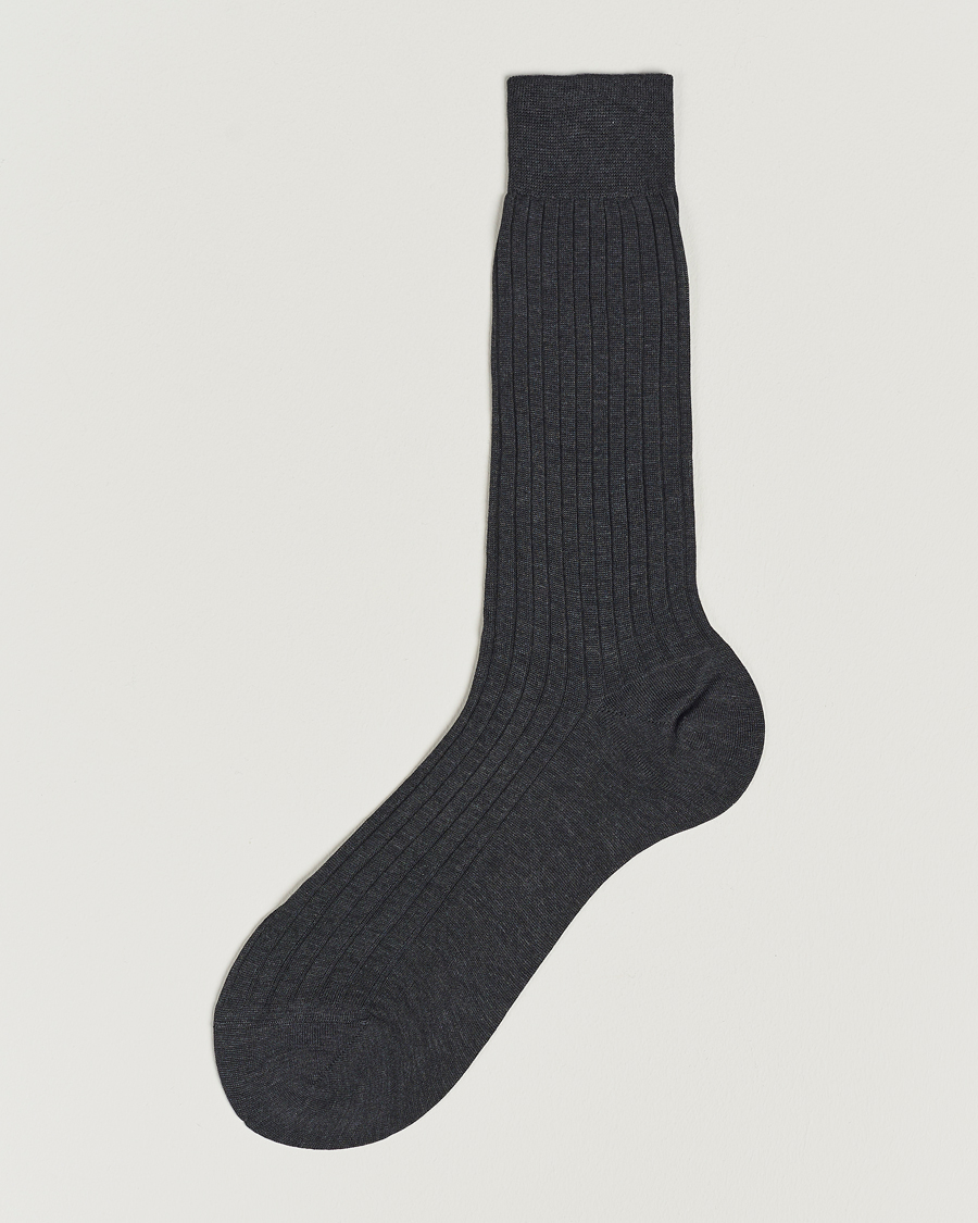 Heren |  | Bresciani | Cotton Ribbed Short Socks Grey Melange