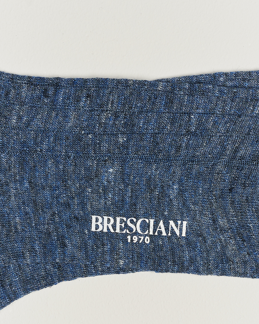 Heren | Italian Department | Bresciani | Linen Ribbed Short Socks Blue Melange